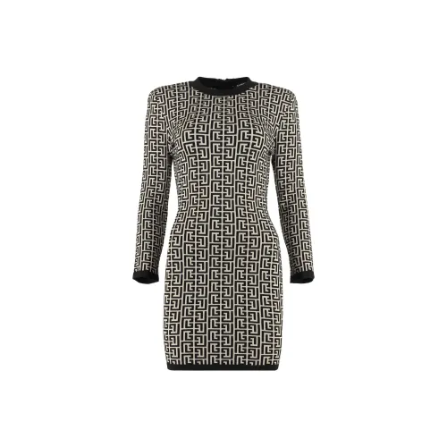 BALMAIN Черное Женское Длинное Платье с Рукавами