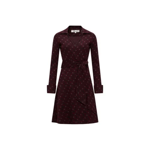 DVF Diane Von Furstenberg FW24 Длинное платье с длинными рукавами женское сливовый красный
