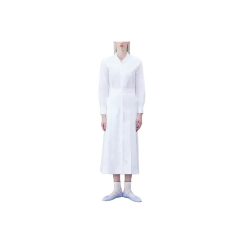 THOM BROWNE Белое Женское Длинное Платье с Рукавами