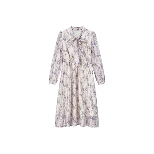 VIMLY Длинное платье с длинными рукавами женское фиолетовый цветочный дизайн