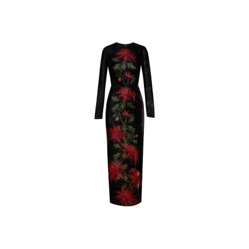 Oscar De La Renta SS24 Длинное платье с длинными рукавами женское черное