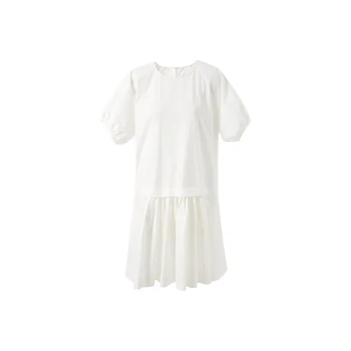 3COLOUR Короткий рукав Платье Женское Жемчужно-белый