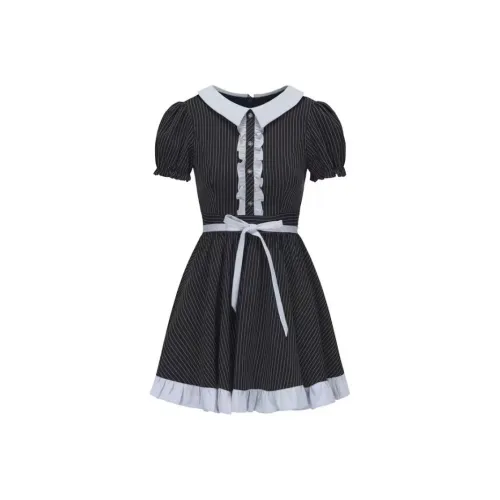 Lookinto Короткий рукав Платье Женское Темно-синий Полосы