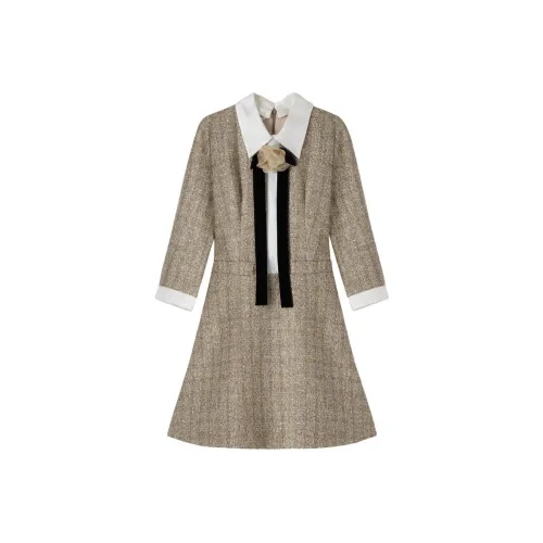 OBBLIGATO Длинное платье с длинными рукавами женское золотое