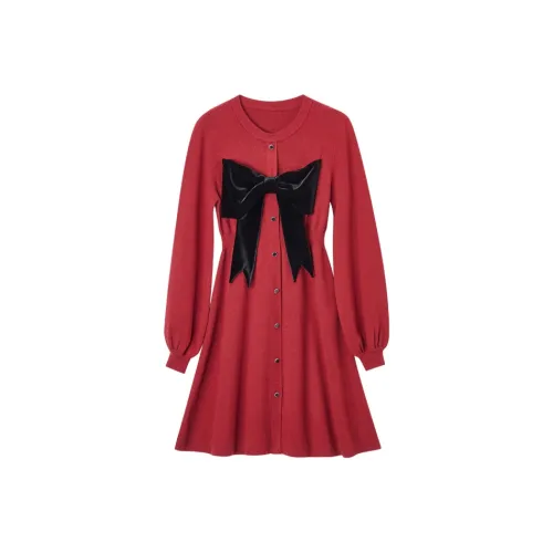 Pit Длинный рукав Платье Женское Красное