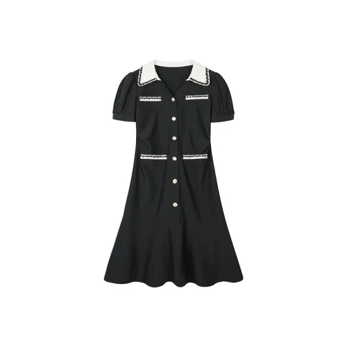SHIRAN Короткий рукав Платье Женское Спокойный черный