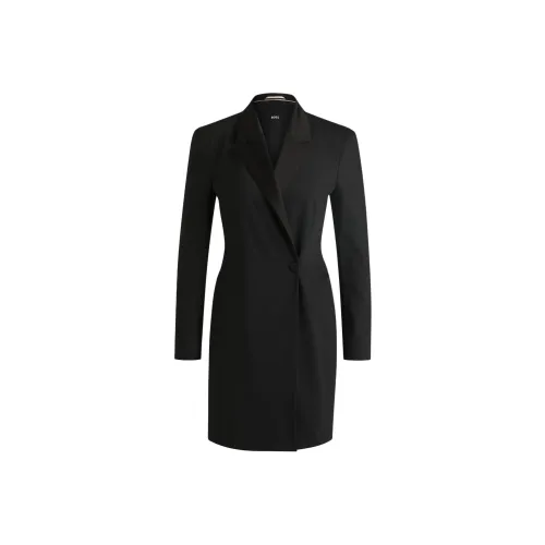 HUGO BOSS Черное Женское Длинное Платье с Длинным Рукавом