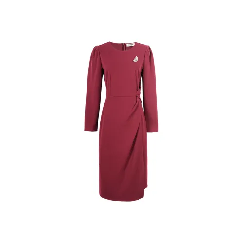 MISSSHINE Темно-красновато-фиолетовый Женское Длинное Платье с Рукавами