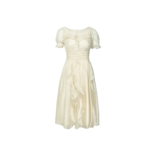 ABBY GODDESS Короткое платье с короткими рукавами женское абрикосового цвета