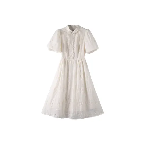 SYEEE WITH U Короткий рукав Платье Женское Абрикосовое