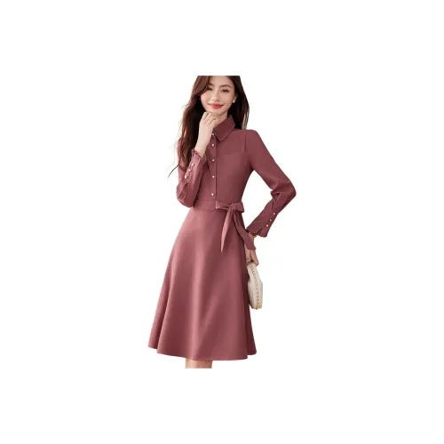 Like The Age Of Water Длинное Платье с Длинными Рукавами Женское Розовое