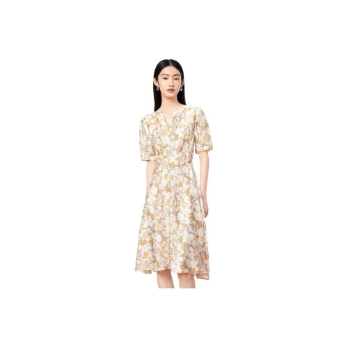 JZ. ANNAKRO Короткий рукав платье женское цветочный желтый
