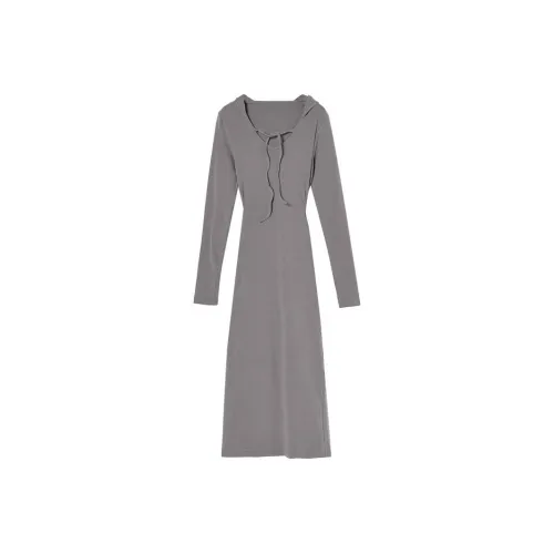 YITOUAGUA Серый Женские Длинные Платья с Длинными Рукавами