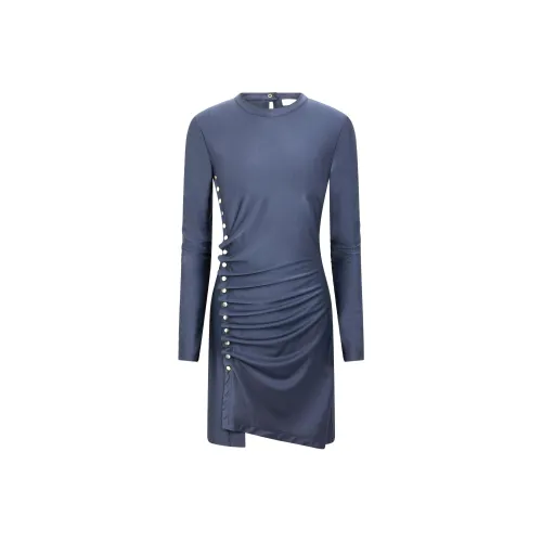 Paco Rabanne SS24 Длинное платье с длинными рукавами женское синее
