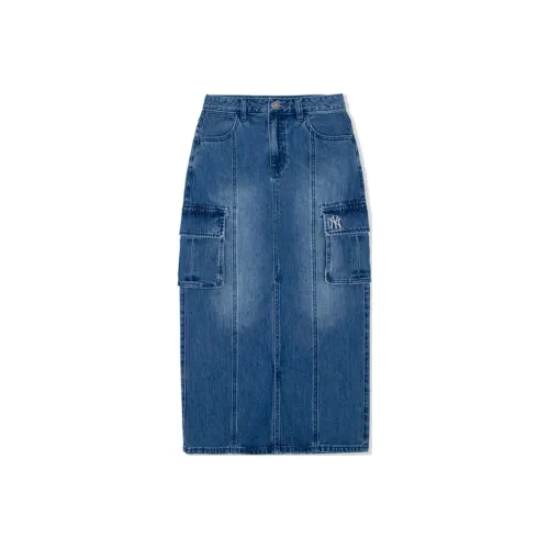 Mlb Base Logo New York Yankees Denim Long Skirt Women's Indigo