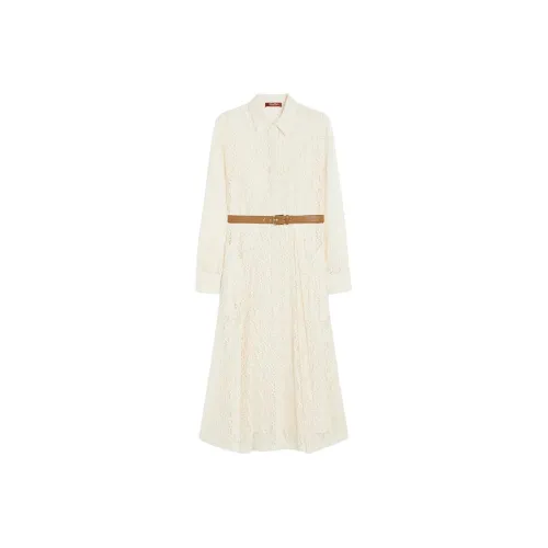 MaxMara Studio SS25 Длинное Платье с Длинными Рукавами Женское Белое