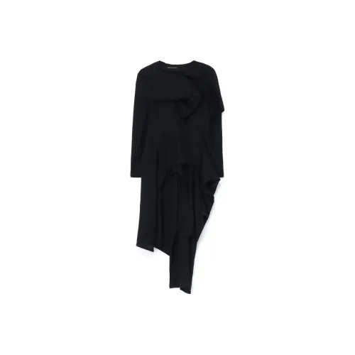 Yohji Yamamoto Черные Женские Длинные Платья с Длинными Рукавами
