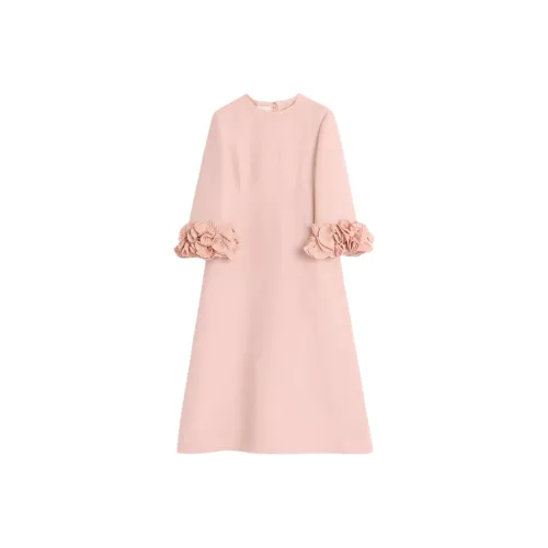 Valentino CREPE COUTURE SS25 Короткий рукав Платье Женское Розовое