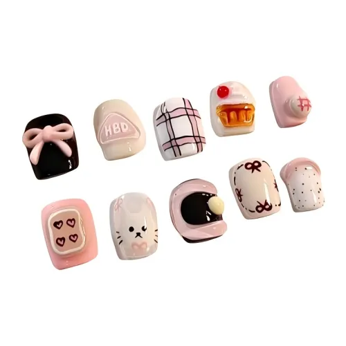 JIXUAN 3D-эффект Мультяшный Укороченный Премиум Эксклюзивный Осветляющий False Nail Короткий LADDER Розовый Смузи Милый