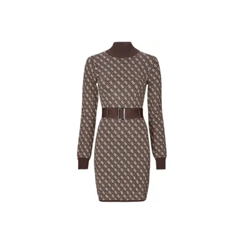 GUESS Длинное платье с длинными рукавами женское коричневое