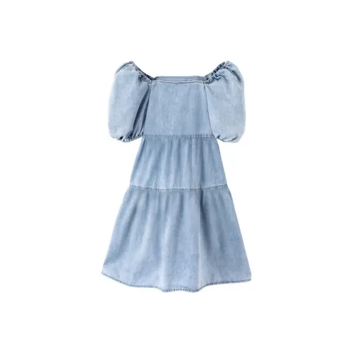 Yvetteclassic Короткий рукав Платье Женское Джинсовый синий