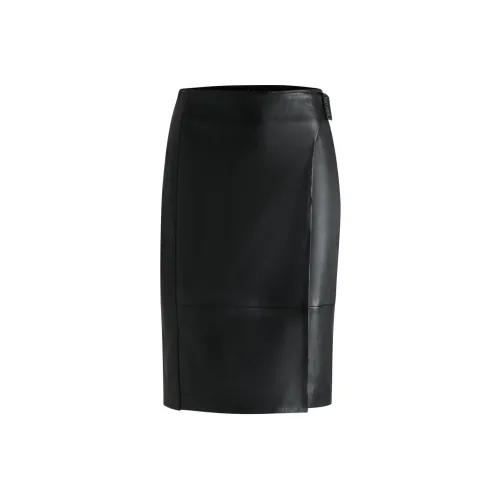 HUGO BOSS Черные Женские Кожаные Длинные Юбки