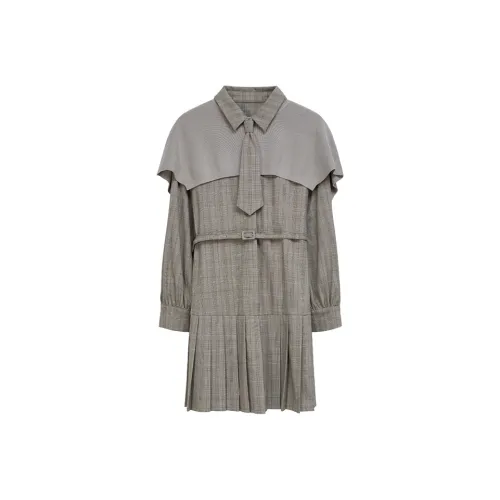 Pit Длинный рукав Платье Женское Клетка