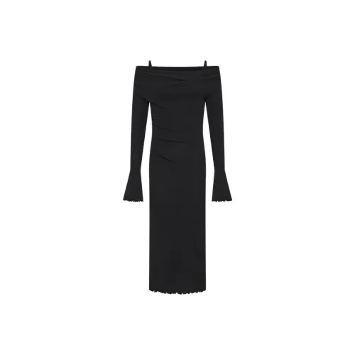 URBAN REVIVO Длинное платье с длинными рукавами женское глубокий черный