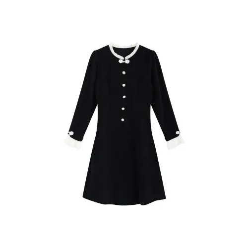 SNZX Длинное платье с длинным рукавом женское черное