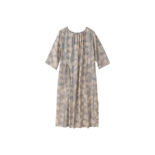 To The West Короткий рукав Платье Женское Серый Бежевый