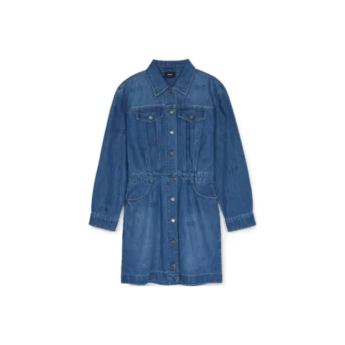 MLB New York Yankees Monogram Collection Volume Длинный Рукав Платье Женское Синее