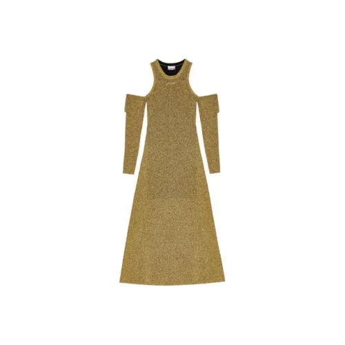 GANNI Длинное платье с длинными рукавами женское золотое