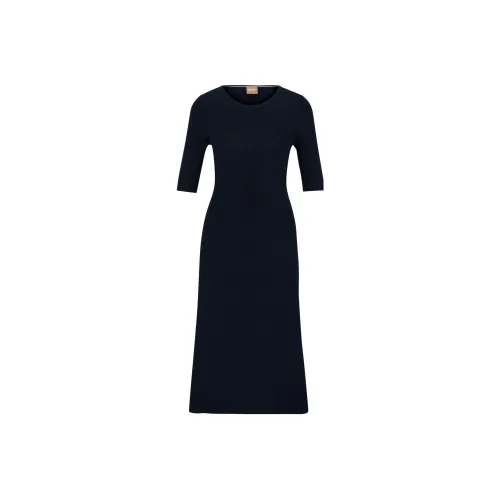 HUGO BOSS Темно-синий Женские Короткие Платья с Рукавами