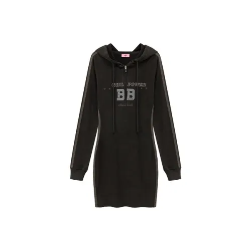 CHUU Длинное платье с длинными рукавами женское черное