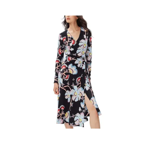 Diane von Furstenberg Длинное платье с длинными рукавами женское черное