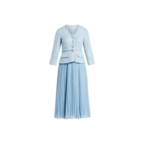 Self Portrait Длинное Платье с Длинными Рукавами Женское Небесно-Синий