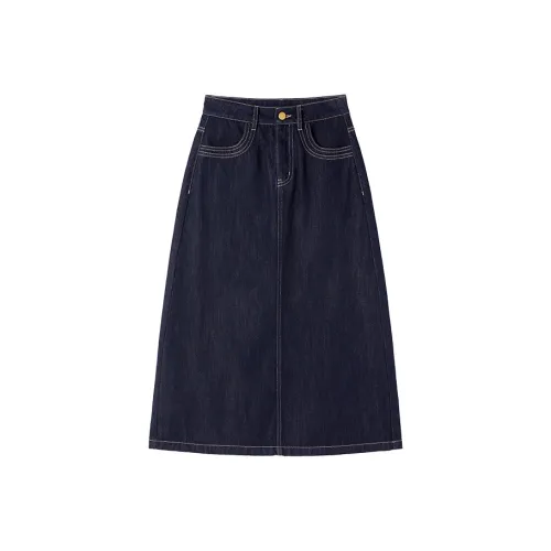 XIANGYING Деним Длинный Юбка Женские Темно-синий