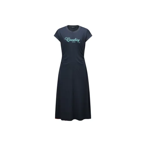 PEACEBIRD Короткий рукав Платье Женское Интимный Синий