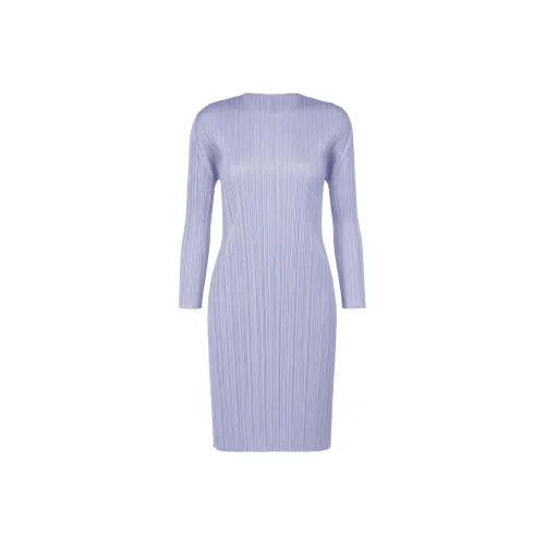 Homme Plissé Issey Miyake SS24 Длинное Платье с Длинными Рукавами Женское Светло-Синий