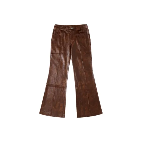 GF Ferré Кожаные брюки женские цвет темно-кофейный