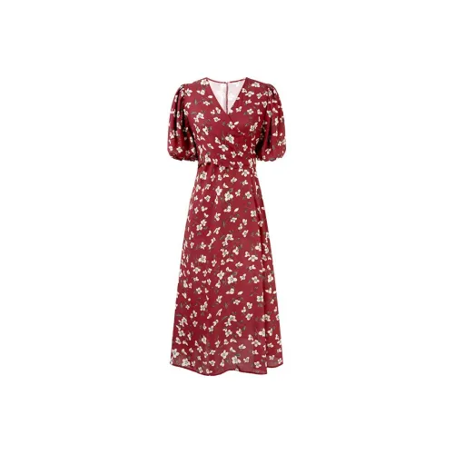 Qiushui Yiren Red Женские Короткие Платья с Рукавами