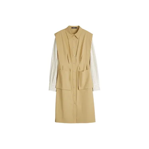 ELLE Длинное платье с длинными рукавами женское хаки