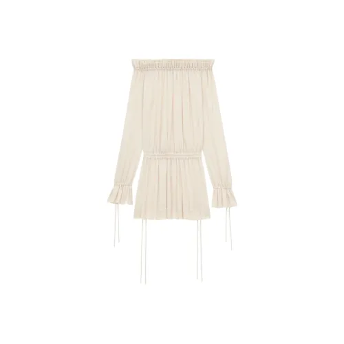 SAINT LAURENT Длинное платье с длинными рукавами женское белое