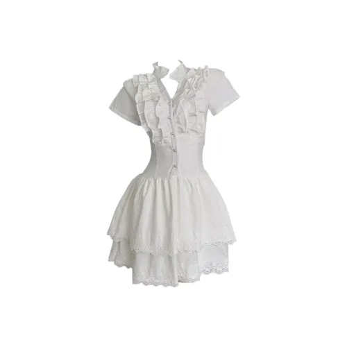 CHARM GLOW Короткий рукав Платье Женское Белое