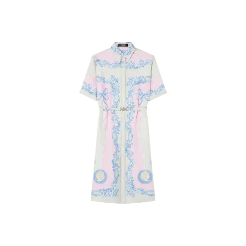 VERSACE SS25 Короткий рукав Платье Женское Светлый Небесный