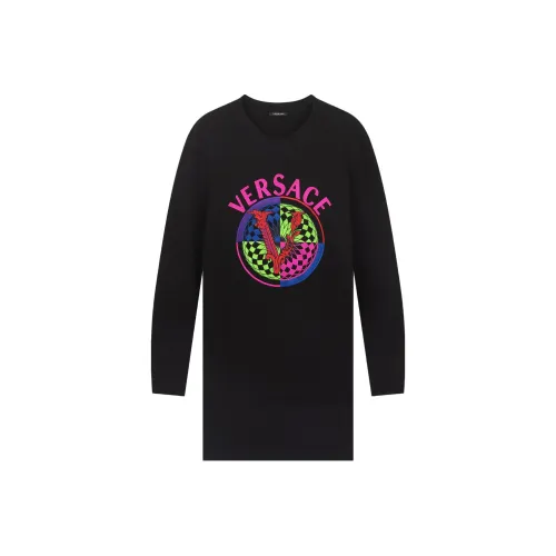 VERSACE Длинное платье с длинными рукавами женское черное