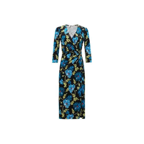 Diane von Furstenberg FW24 Длинное платье с длинными рукавами женское синее