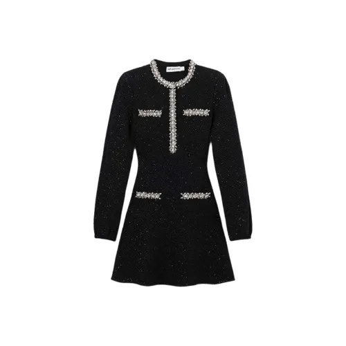 Self Portrait Длинное Платье с Длинными Рукавами Женское Классическое Черное