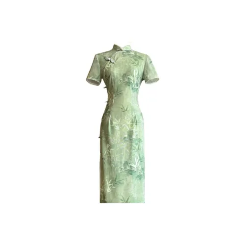 ARIADNAW STUDIO Короткий рукав Платье Женское Зеленое