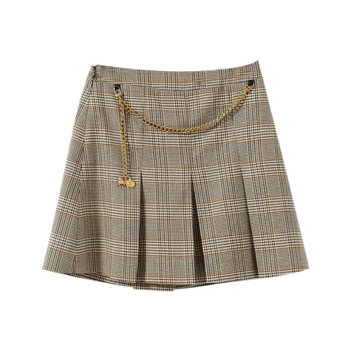 YUMOMO STAR Чайно-зеленый Клетчатый Женские Повседневные Короткие Юбки